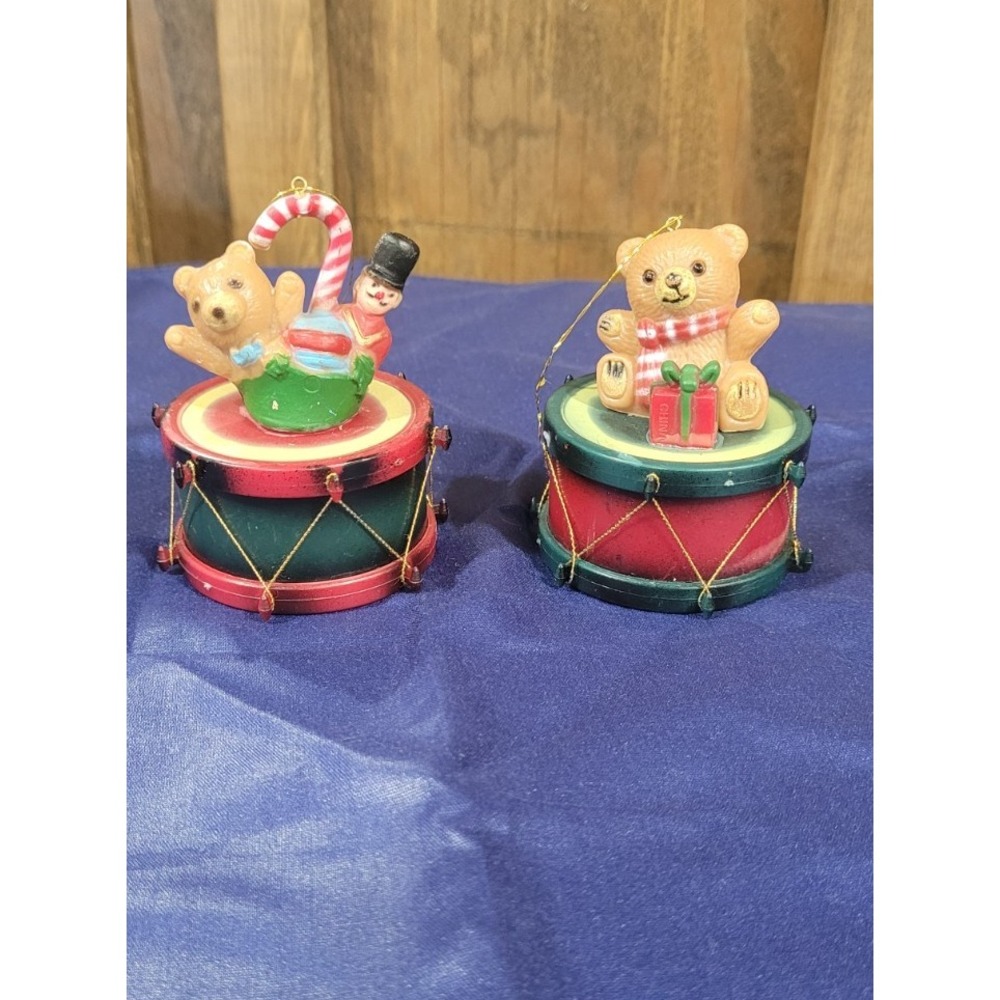Vintage Teddy Bear on Drum 1980s Wang's International Christmas Tree Ornaments 2